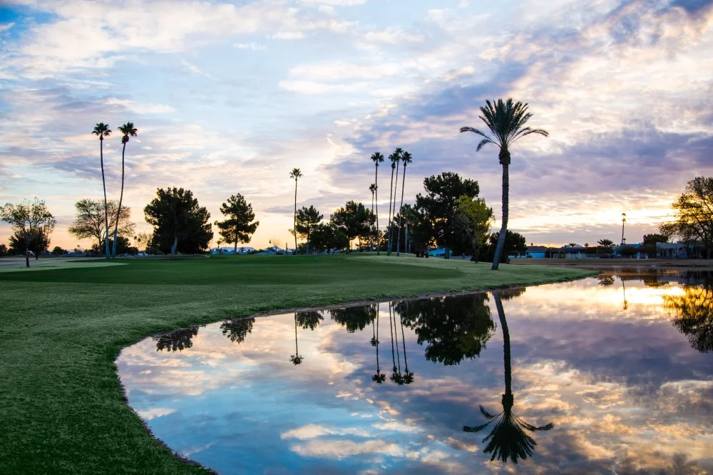 An evening view of Palmbrook Golf Club in Sun City, Arizona